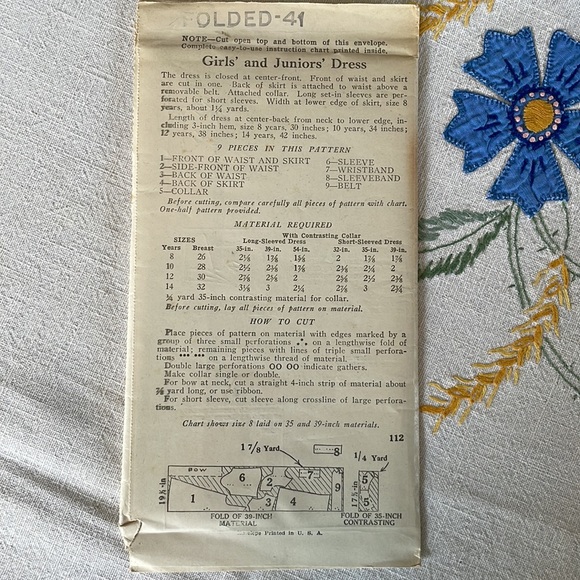 New York Pattern 112 Girl’s & Junior’s dress sewing pattern ca1930’s - Picture 3 of 8